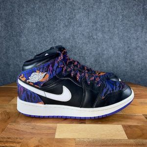 Jordan 1 Mid Tiger Stripe Youth Girls 4Y Shoes Black Purple Athletic Sneakers